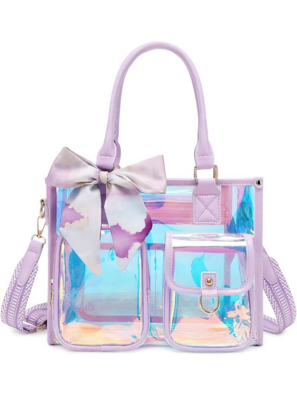 Clear Stadium Tote Bag - 12x12x6 Thick PVC Transparent Bag for Sports, Concerts